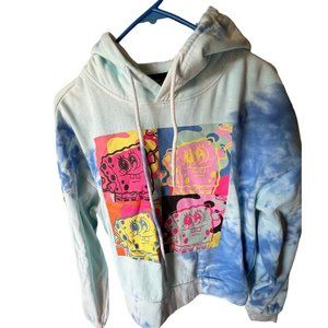 Nickelodeon Spongebob Cropped Hoodie Size Medium Blue Tie Dye